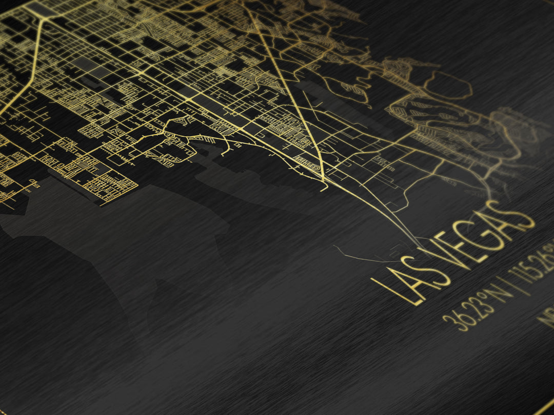 Las Vegas Nevada City street map, Metallic Gold Print, Metal Art, wood framed map, black and gold, Gold Street Map Art, Office Decor