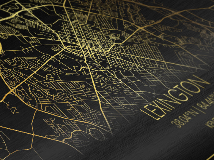 Lexington Kentucky City Poster, Metallic Gold Art, Metal Art, real wood frames, black and gold, Street Map Wall Art, Housewarming Gift