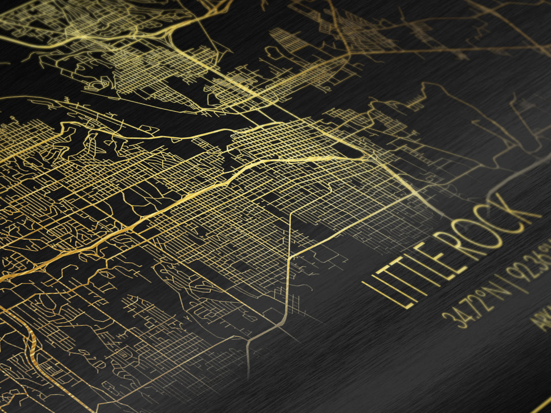 Little Rock Arkansas City Poster, Metallic Gold Art, Metal Art, real wood frames, black and gold, Street Map Art, Office Decor