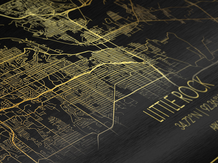 Little Rock Arkansas City Poster, Metallic Gold Art, Metal Art, real wood frames, black and gold, Street Map Art, Office Decor