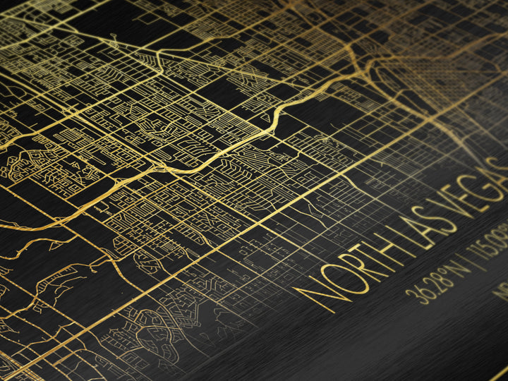 North Las Vegas Nevada City Poster, Metallic Gold Art, Metal Art, real wood frames, black and gold, Street Map Art, Modern House Art