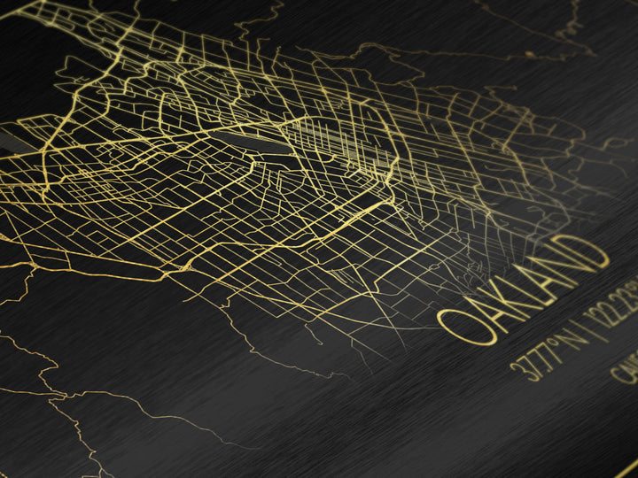 Oakland California City street map, Metallic Gold Print, Metal Art, wood framed map, black and gold, Street Map Wall Art, Office Decor