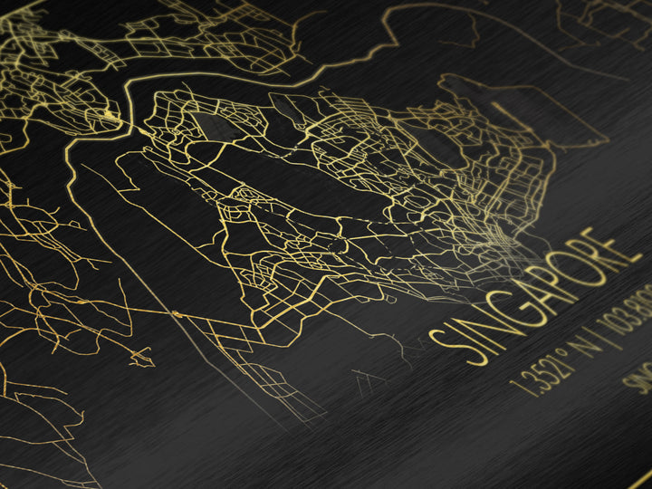 Singapore Singapore City Poster, Metallic Gold Art, Metal Art, real wood frames, black and gold, Street Map Wall Art, Housewarming Gift