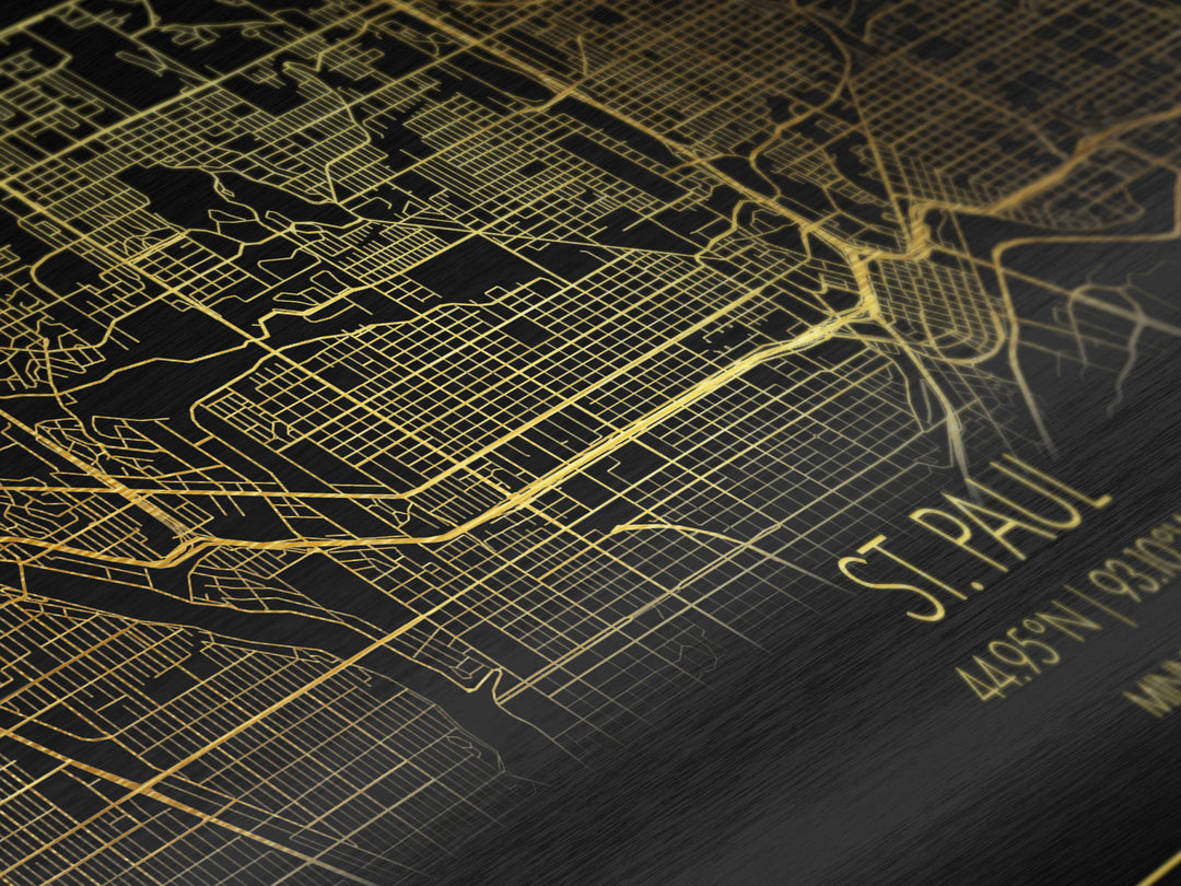 St. Paul Minnesota City Poster, Metallic Gold Art, Metal Art, real wood frames, black and gold, Street Map Wall Art, Map Art