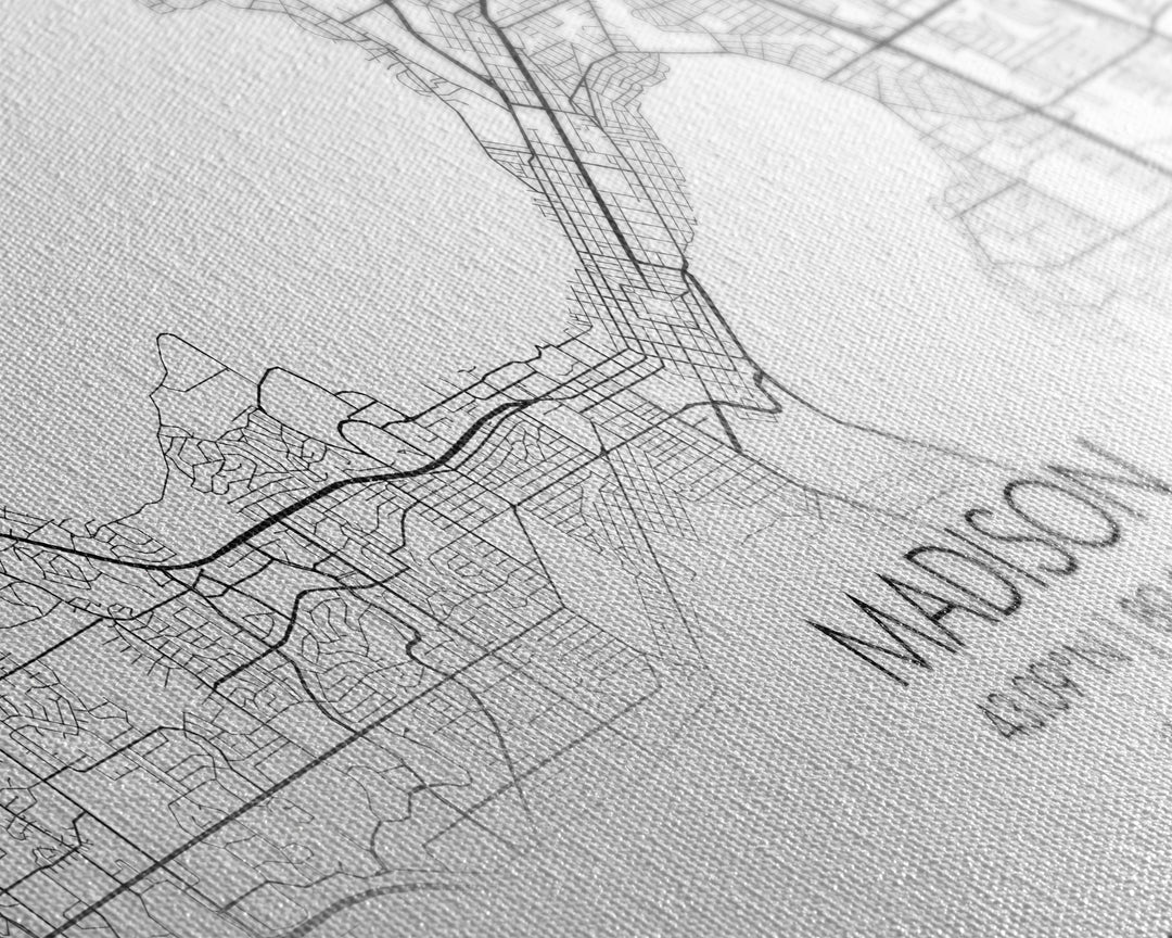 Madison City Map, Wisconsin Map, Map Art, Modern Art, Wall Art, Canvas Art, Unique Gifts, Large Wall Art, College Décor, Room Décor, Prints