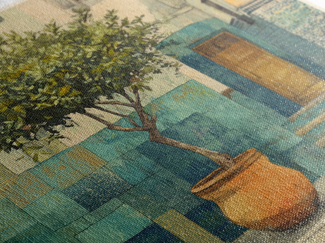 Citrus Tree in Clay Pot Canvas Print, Mediterranean Art, Coastal Wall Art, Living Room Decor, Fine Art, Azure, Living Room Art, MAR-1x1-10
