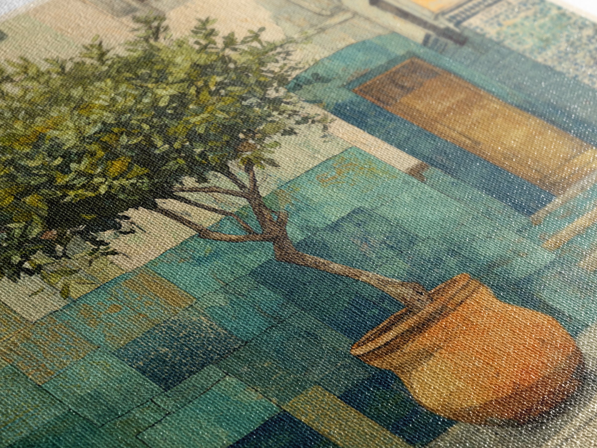 Citrus Tree in Clay Pot Canvas Print, Mediterranean Art, Coastal Wall Art, Living Room Decor, Fine Art, Azure, Living Room Art, MAR-1x1-10