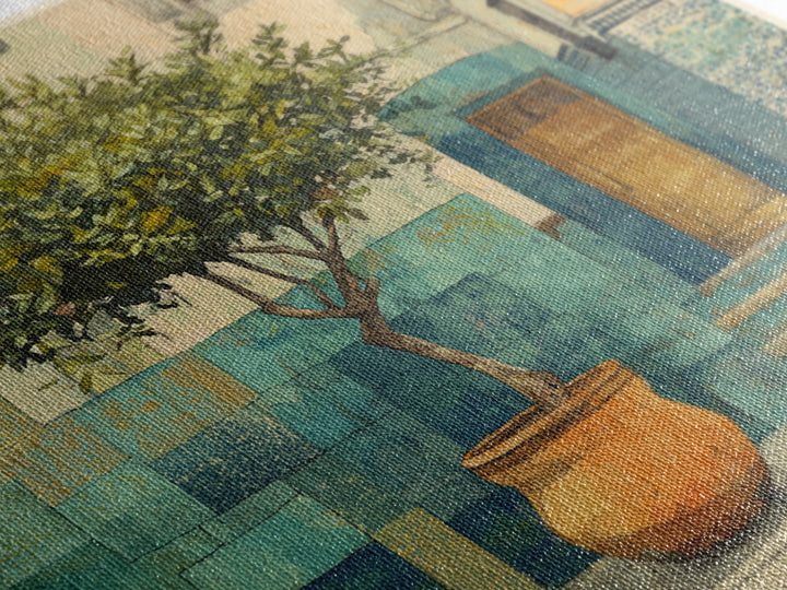 Citrus Tree in Clay Pot Canvas Print, Mediterranean Art, Coastal Wall Art, Living Room Decor, Fine Art, Azure, Living Room Art, MAR-1x1-10