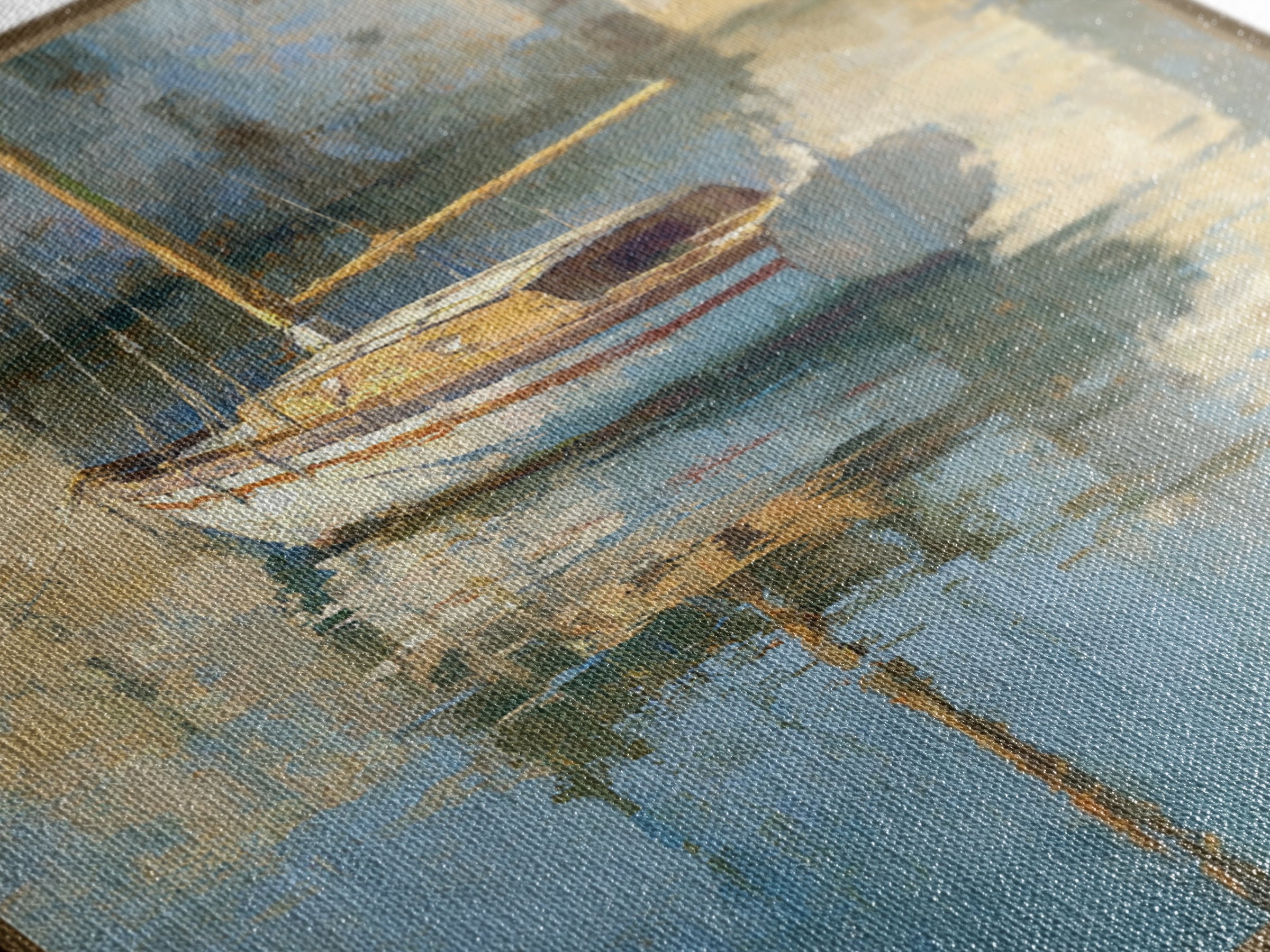 Mediterranean Sailboat on Glassy Water Canvas Print, Mediterranean Art, Watercolor Painting, Living Room Decor, Fine Art, Azure, MAR-1x1-18