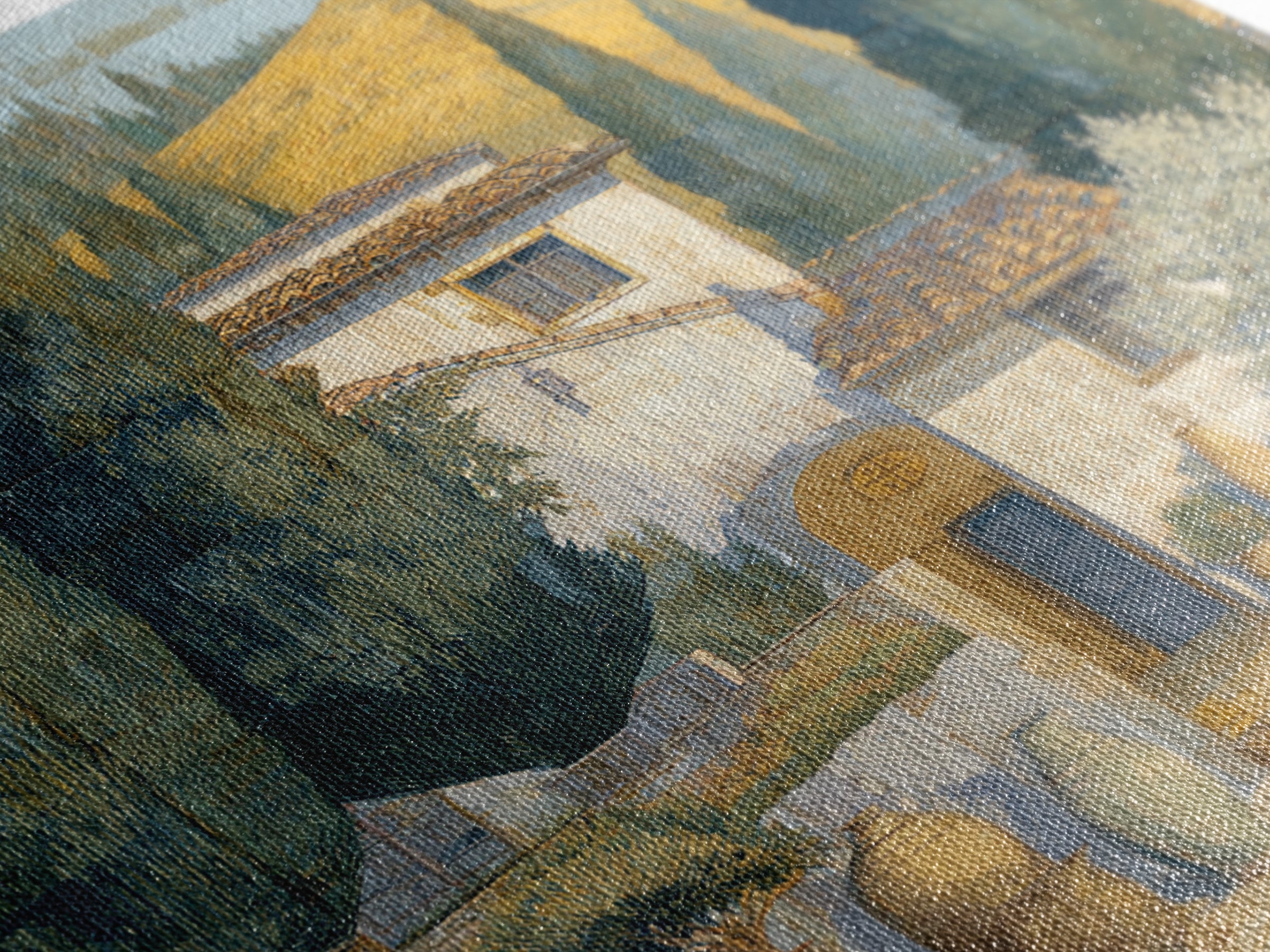 Tuscan Cypress Trees and Golden Hillside Canvas Print, Mediterranean Art, Beach Wall Art, Living Room Decor, Oil Painting, MAR-1x1-30