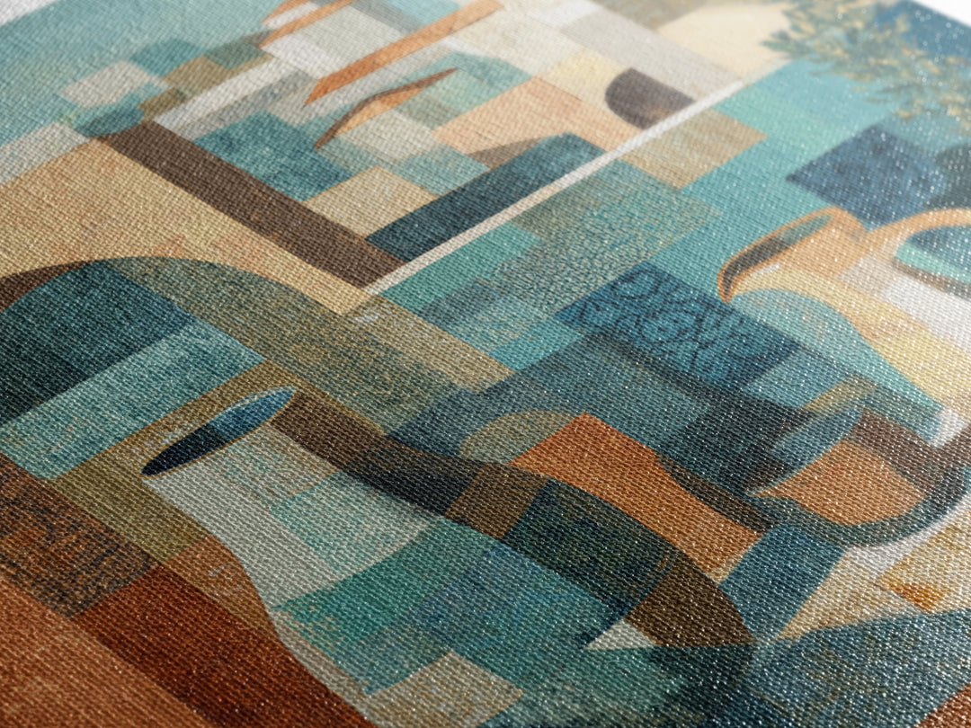 Warm Terra Cotta Abstract Landscape Framed Canvas Print, Mediterranean Art, Coastal Art, Living Room Decor, Fine Art, Azure, MAR-1x1-38