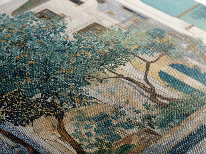 Olive Grove under Pale Morning Light Framed Canvas Print, Mediterranean Art, Landscape Wall Art, Living Room Decor, Azure, MAR-1x1-41