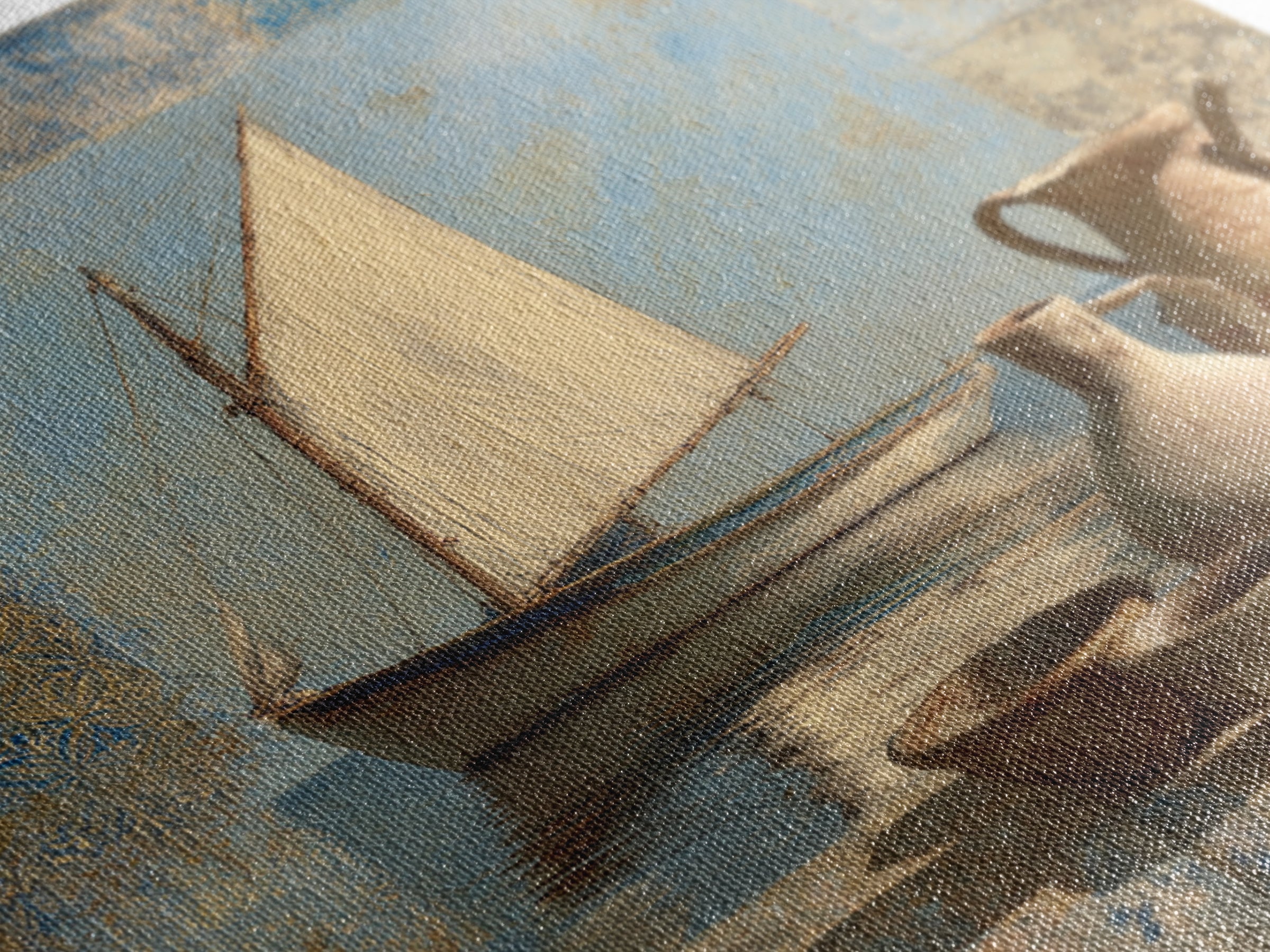 Mediterranean Sailboat on Glassy Water Canvas Print, Mediterranean Art, Gallery Wall Art, Living Room Decor, Fine Art, Azure, MAR-1x1-90