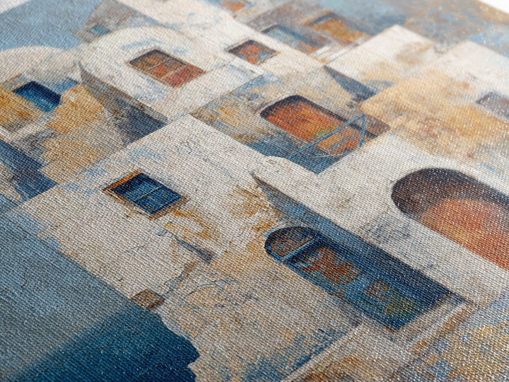 Greek Island White Buildings Above Blue Sea Canvas Print, Mediterranean Art, Luxury Decor, Living Room Decor, Oil Painting, MAR-1x1-97