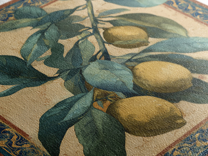 Olive Branch and Lemons on Terracotta Ground Canvas Print, Mediterranean Art, Wall Decor, Living Room Decor, Fine Art, Azure, MAR-1x1-98