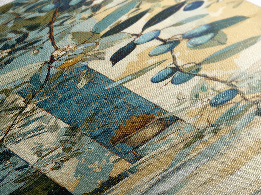 Olive Grove under Pale Morning Light Framed Canvas Print, Mediterranean Art, Downloadable Art, Living Room Decor, Azure, MAR-1x3-29