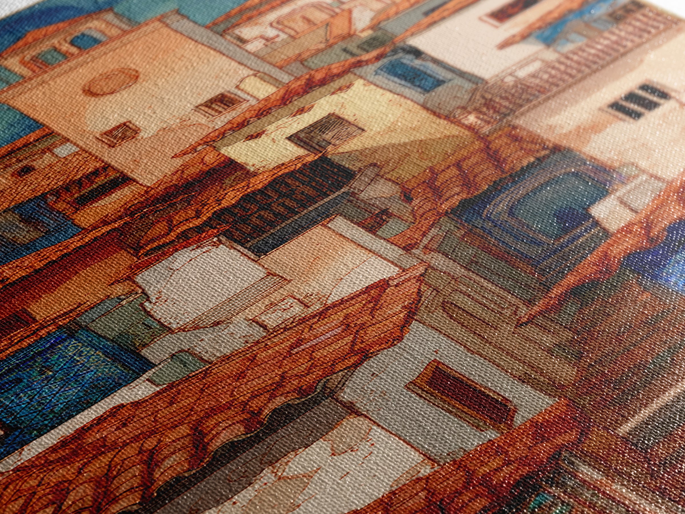 Sunset over Red Tiled Rooftops Canvas Print, Mediterranean Art, Fine Art Print, Living Room Decor, Fine Art, Azure, MAR-1x3-35