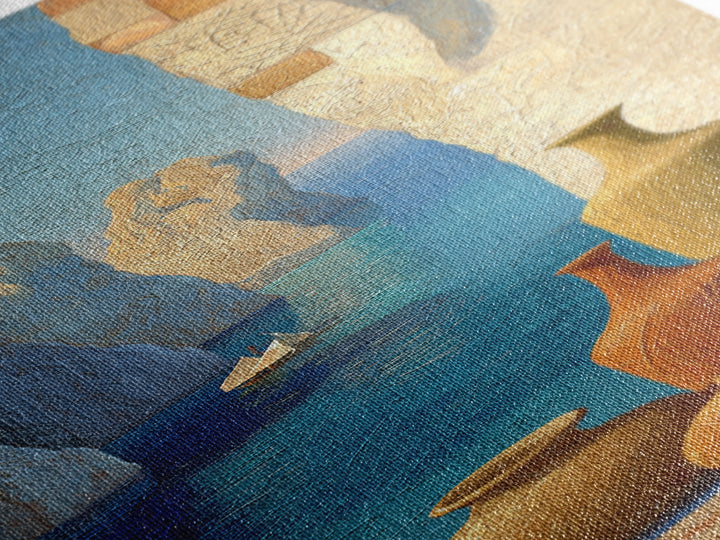 Coastal Cliffs with Sparkling Blue Water Canvas Print, Mediterranean Art, Contemporary Art, Living Room Decor, Fine Art, Azure, MAR-1x3-56