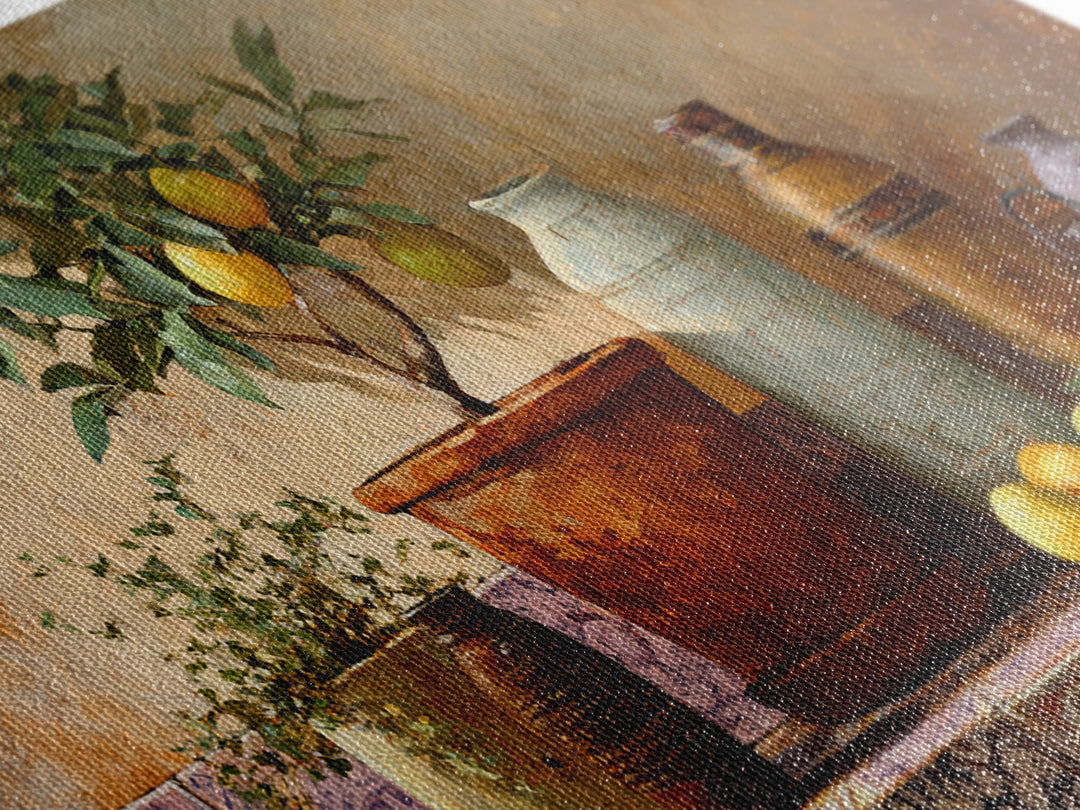 Citrus Tree in Clay Pot Framed Canvas Print, Mediterranean Art, Modern Decor, Living Room Decor, Fine Art, Azure, MAR-2x1-30