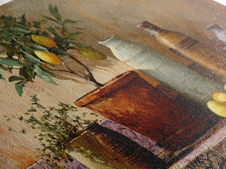 Citrus Tree in Clay Pot Framed Canvas Print, Mediterranean Art, Modern Decor, Living Room Decor, Fine Art, Azure, MAR-2x1-30