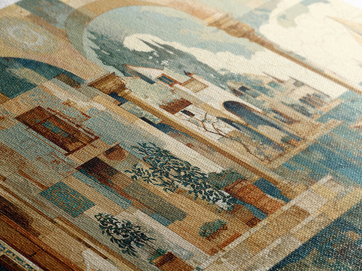 Ancient Column with Sea and Sky Beyond Canvas Print, Mediterranean Art, Minimalist Decor, Living Room Decor, Oil Painting, MAR-2x1-32