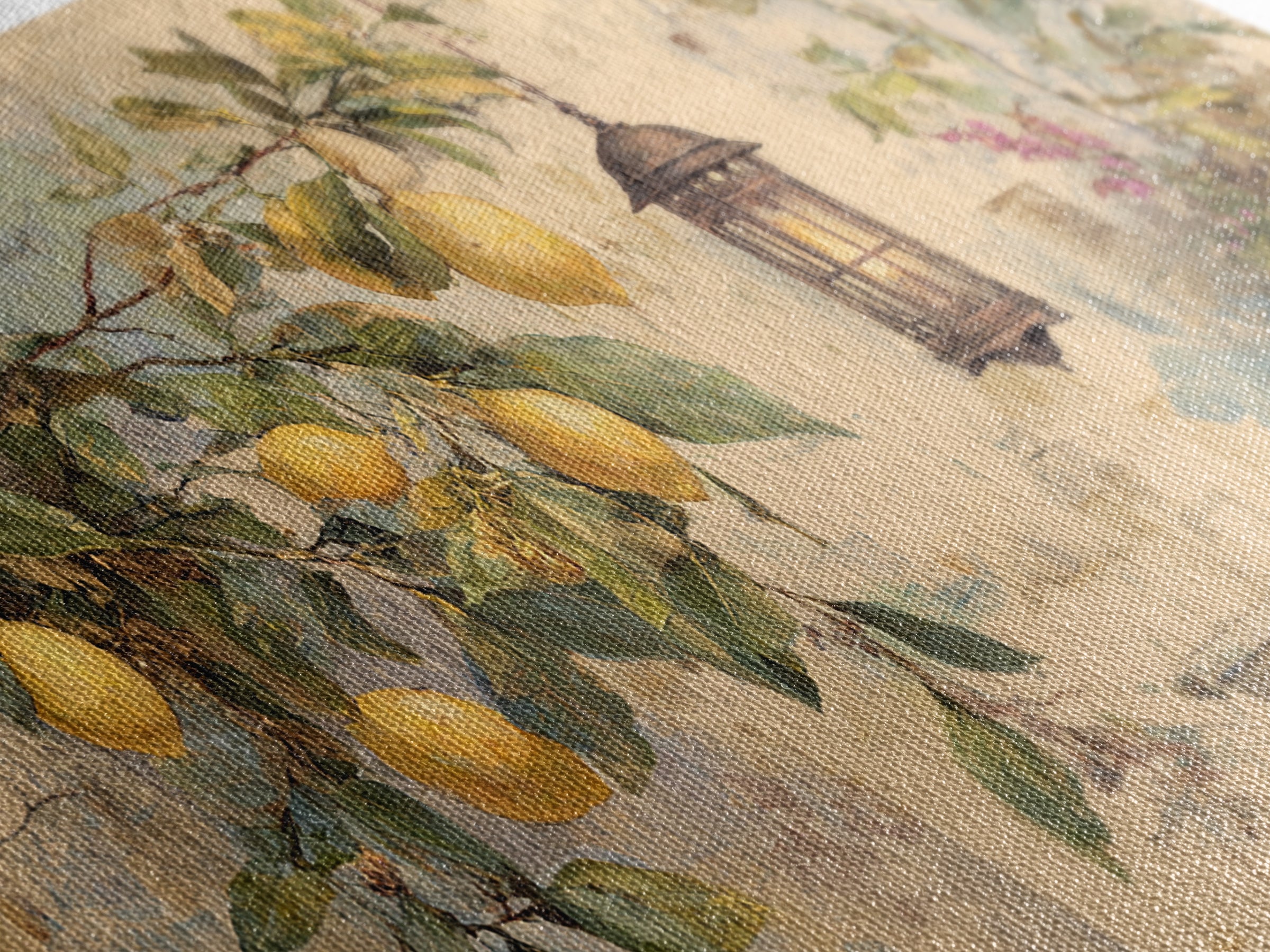 Sicilian Lemon Branch on Ivory Background Canvas Print, Mediterranean Art, Statement Artwork, Living Room Decor, Azure, MAR-2x1-33