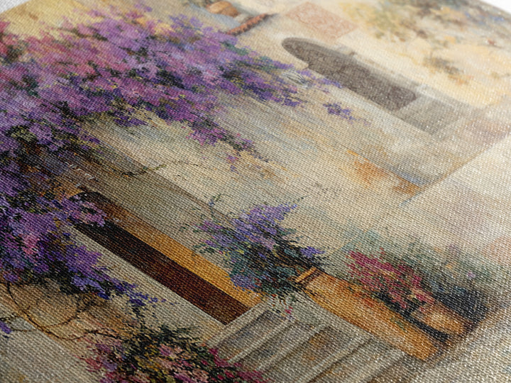 Bougainvillea Cascading over Stone Wall Canvas Print, Mediterranean Art, Home Decor, Living Room Decor, Fine Art, Azure, MAR-2x1-49