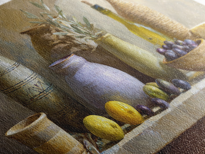 Figs Olives and Cheese Still Life Canvas Print, Mediterranean Art, Oil Painting, Living Room Decor, Azure, Nautical Decor, MAR-2x1-52