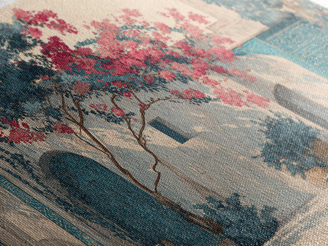 Bougainvillea Cascading over Stone Wall Canvas Print, Mediterranean Art, Home Decor, Living Room Decor, Fine Art, Azure, MAR-2x1-73