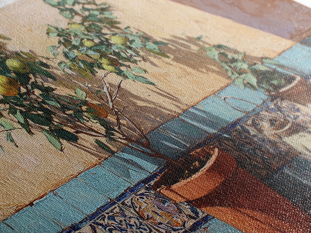 Citrus Tree in Clay Pot Canvas Print, Mediterranean Art, Art Print, Living Room Decor, Fine Art, Azure, Digital Print, MAR-2x1-78