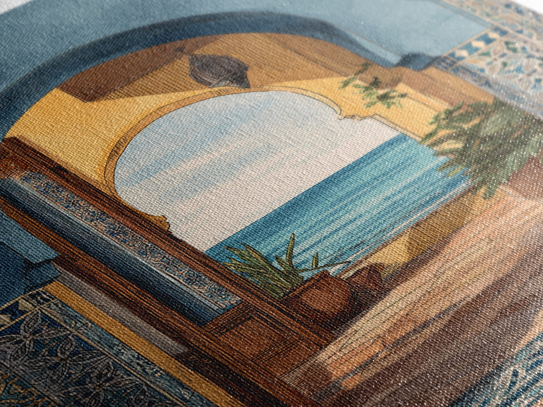 Mediterranean Arch Framing Ocean Horizon Canvas Print, Mediterranean Art, Coastal Decor, Living Room Decor, Fine Art, Azure, MAR-2x3-11
