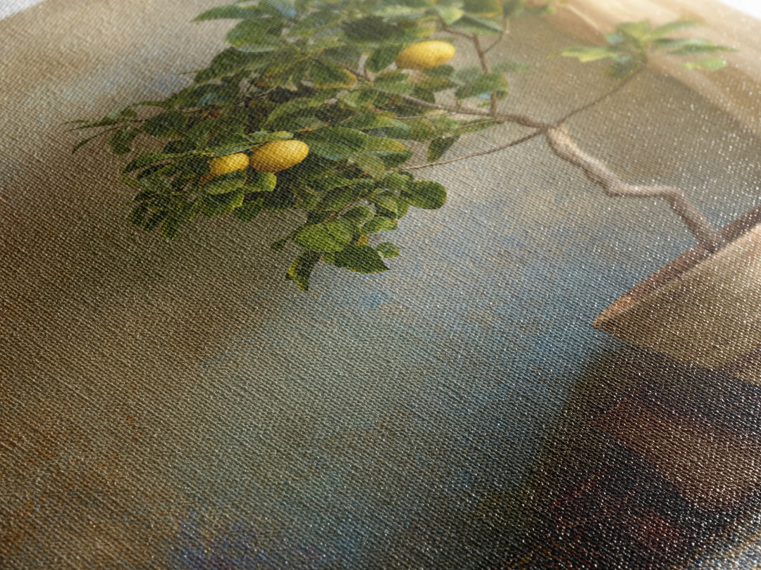 Citrus Tree in Clay Pot Framed Canvas Print, Mediterranean Art, Fine Art Print, Living Room Decor, Watercolor Art, Azure, MAR-2x3-18