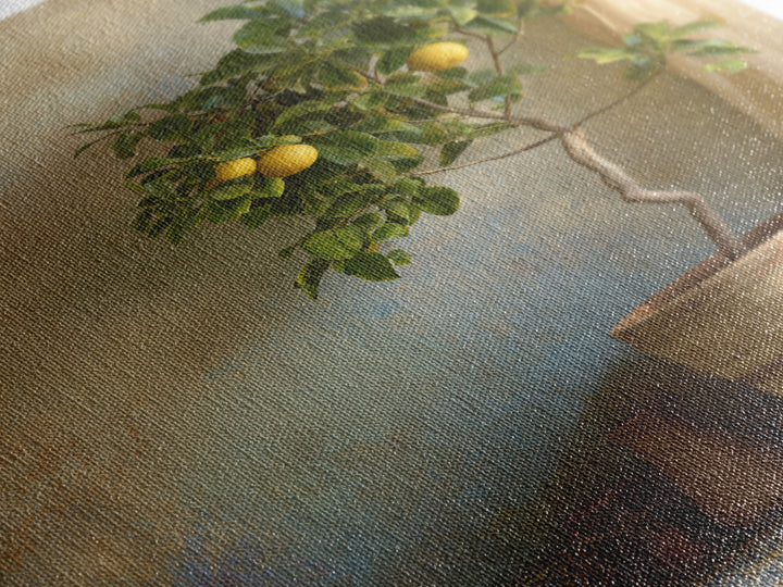 Citrus Tree in Clay Pot Framed Canvas Print, Mediterranean Art, Fine Art Print, Living Room Decor, Watercolor Art, Azure, MAR-2x3-18
