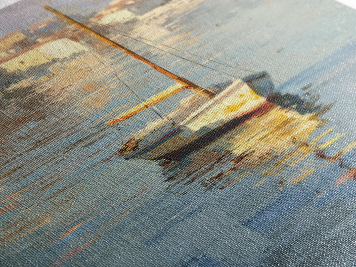 Mediterranean Sailboat on Glassy Water Framed Canvas Print, Mediterranean Art, Gallery Decor, Living Room Decor, Abstract Art, MAR-2x3-2