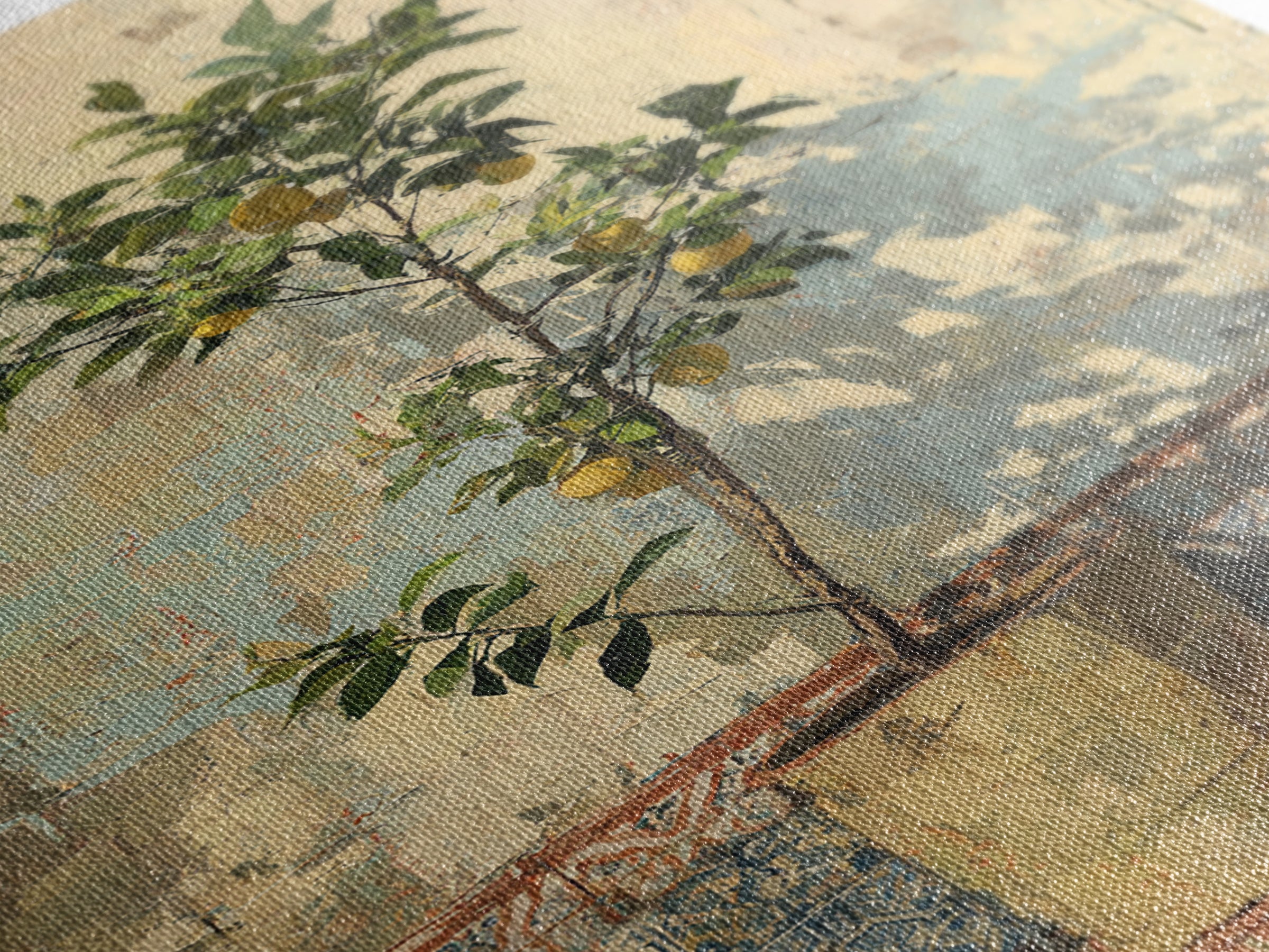 Citrus Tree in Clay Pot Canvas Print, Mediterranean Art, Room Decor, Living Room Decor, Oil Painting, Azure, Printable Art, MAR-2x3-66