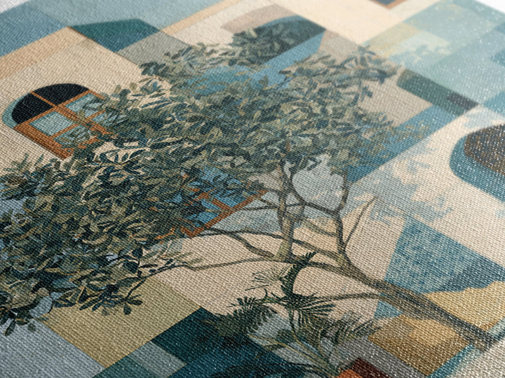 Olive Grove under Pale Morning Light Framed Canvas Print, Mediterranean Art, Digital Wall Art, Living Room Decor, Azure, MAR-2x3-73