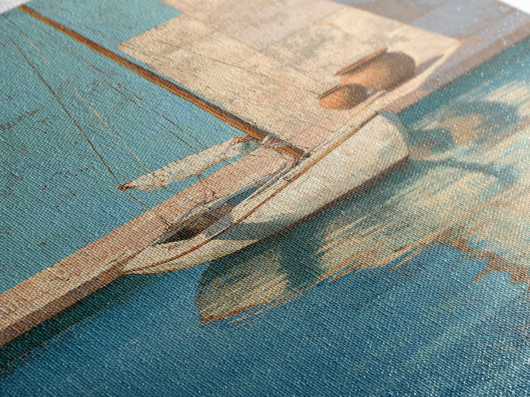 Mediterranean Sailboat on Glassy Water Canvas Print, Mediterranean Art, Living Room Decor, Azure, Digital Art Prints, MAR-2x3-74