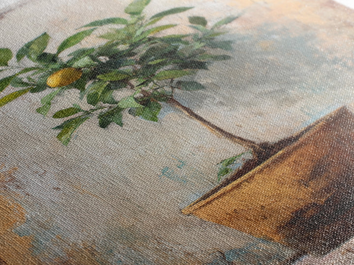 Citrus Tree in Clay Pot Framed Canvas Print, Mediterranean Art, Printable Wall Art, Living Room Decor, Fine Art, Azure, MAR-2x3-90