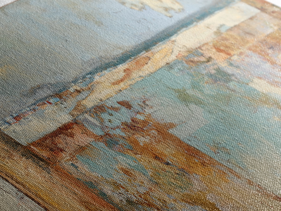 Ancient Column with Sea and Sky Beyond Framed Canvas Print, Mediterranean Art, Beach Prints, Living Room Decor, Oil Painting, MAR-3x1-28