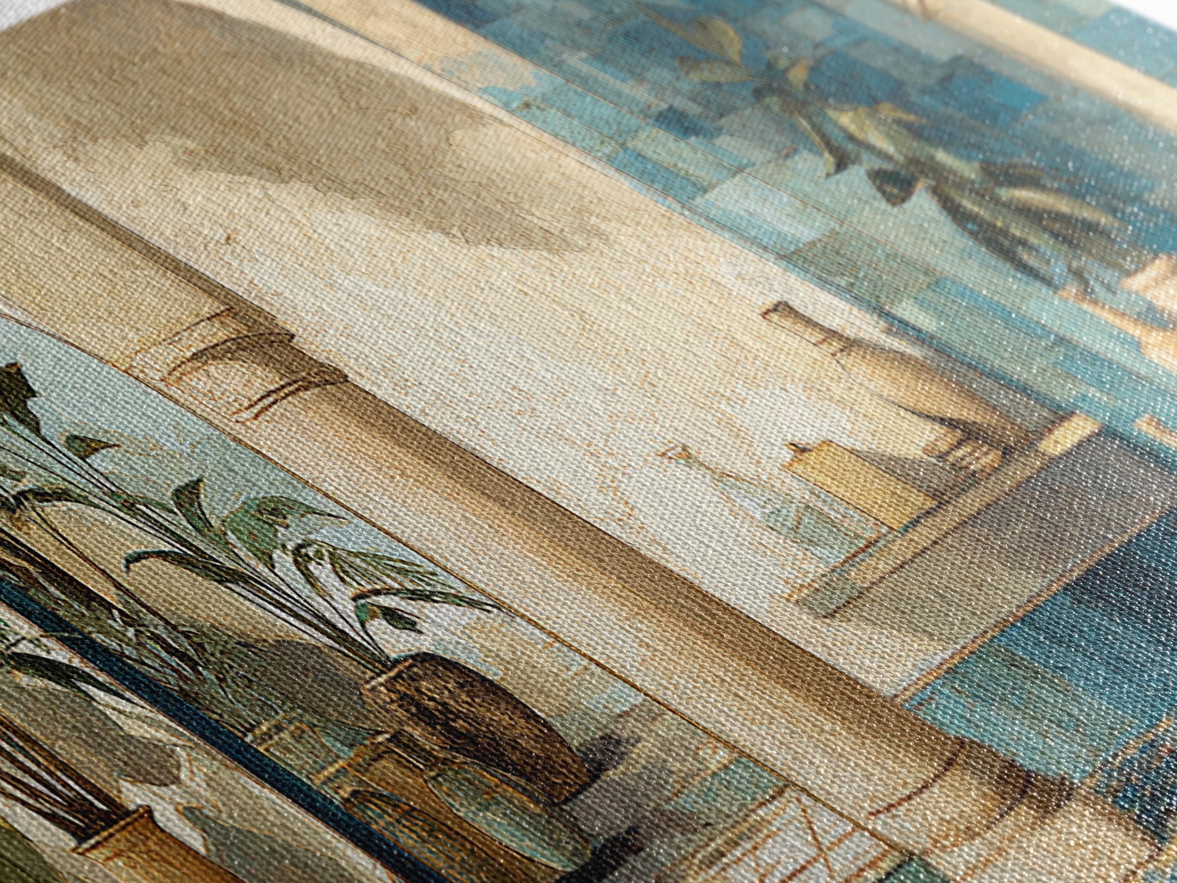 Ancient Column with Sea and Sky Beyond Canvas Print, Mediterranean Art, Beach Wall Art, Living Room Decor, Watercolor Art, MAR-3x1-4