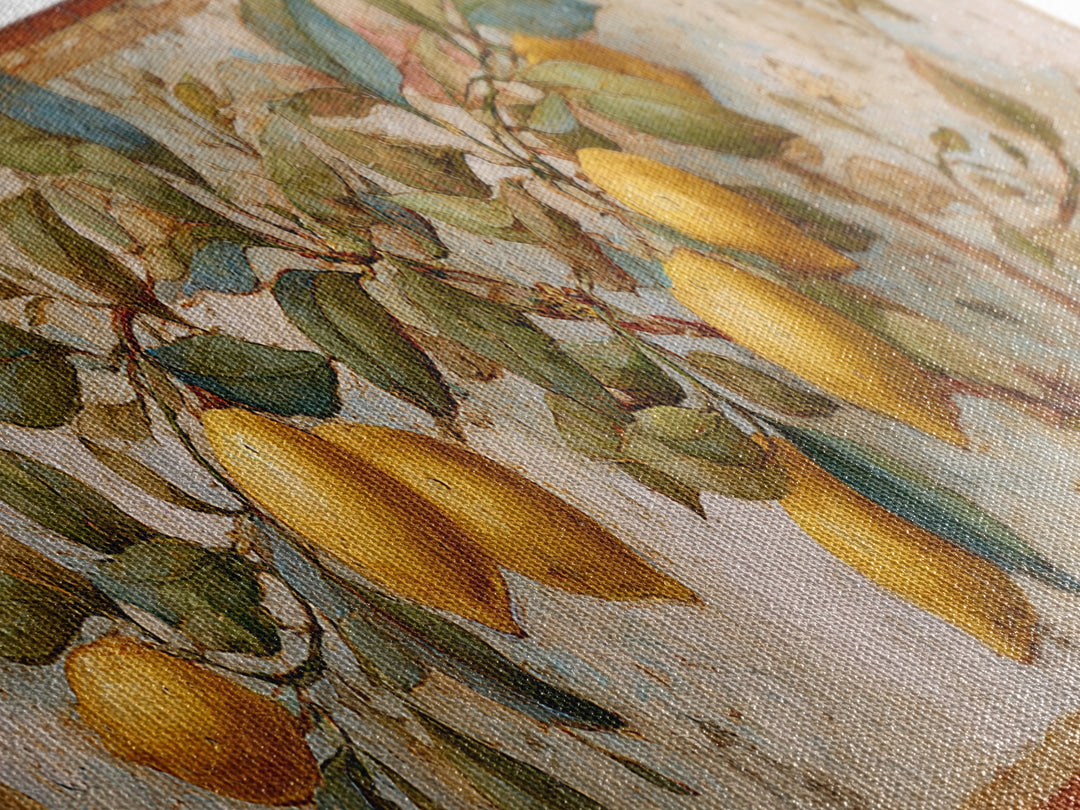 Sicilian Lemon Branch on Ivory Background Canvas Print, Mediterranean Art, Modern Wall Art, Living Room Decor, Azure, MAR-3x1-53