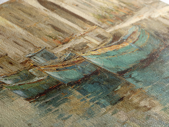 Coastal Fishing Boats Canvas Print, Mediterranean Art, Large Wall Art, Living Room Decor, Fine Art, Azure, Digital Art Prints, MAR-3x1-71