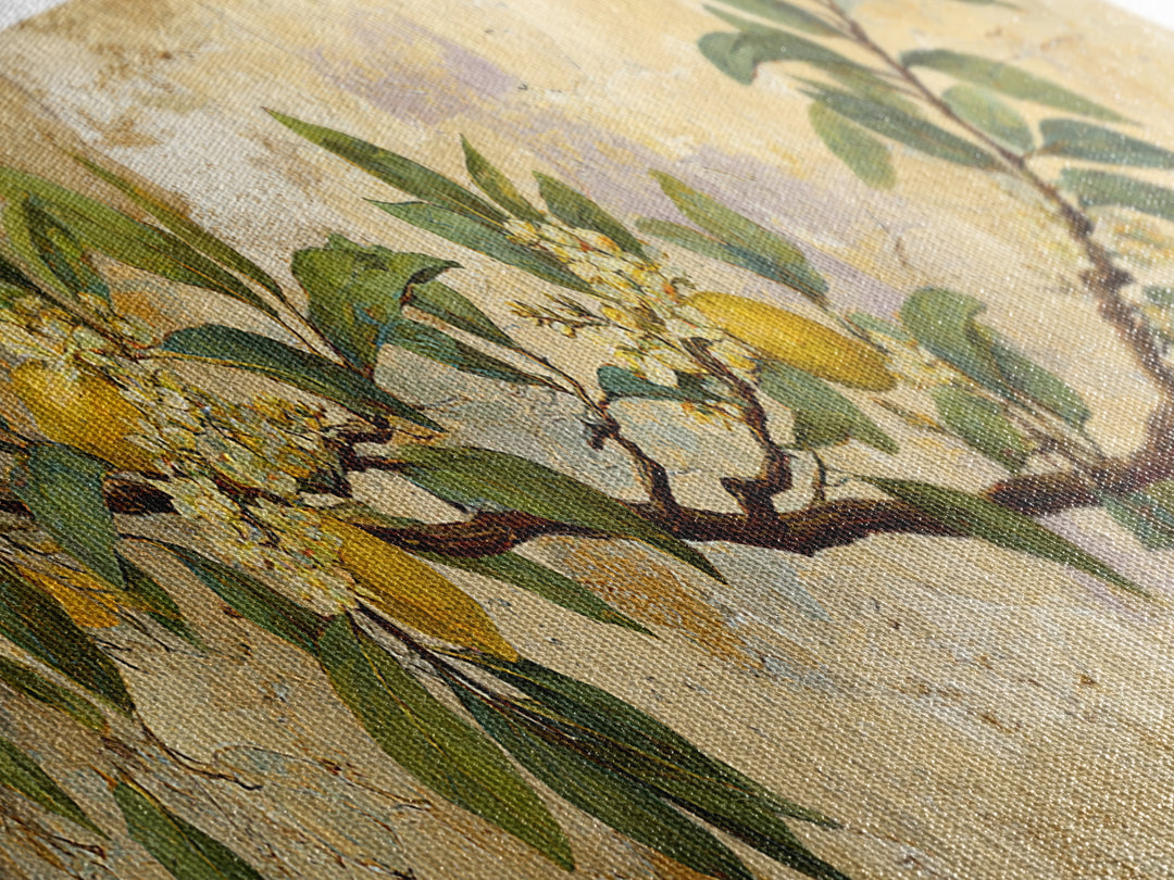 Sicilian Lemon Branch on Ivory Background Canvas Print, Mediterranean Art, Modern Wall Art, Living Room Decor, Azure, MAR-3x1-77