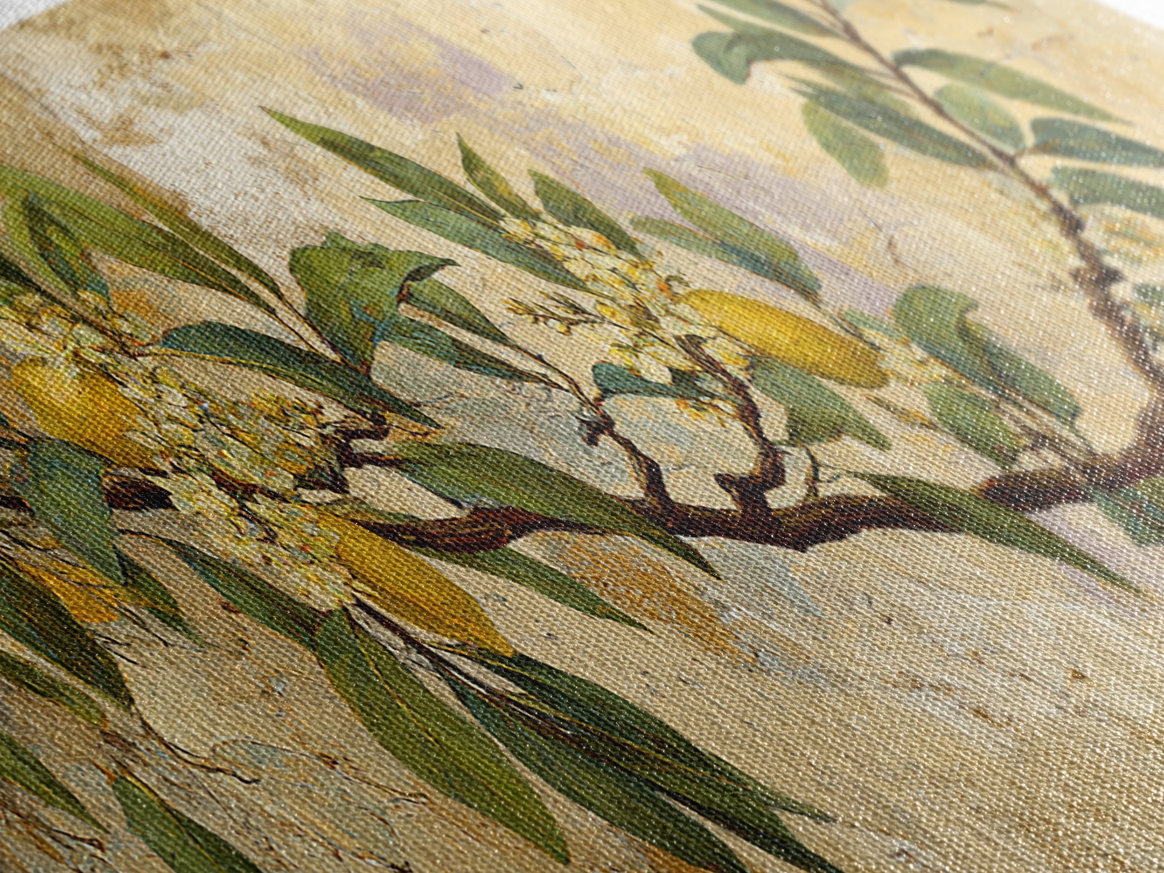 Sicilian Lemon Branch on Ivory Background Canvas Print, Mediterranean Art, Modern Wall Art, Living Room Decor, Azure, MAR-3x1-77