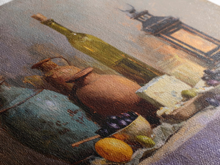 Figs Olives and Cheese Still Life Canvas Print, Mediterranean Art, Oil Painting, Living Room Decor, Azure, Nautical Decor, MAR-3x2-12