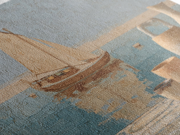 Mediterranean Sailboat on Glassy Water Canvas Print, Mediterranean Art, Oil Painting, Living Room Decor, Azure, Nautical Decor, MAR-3x2-22