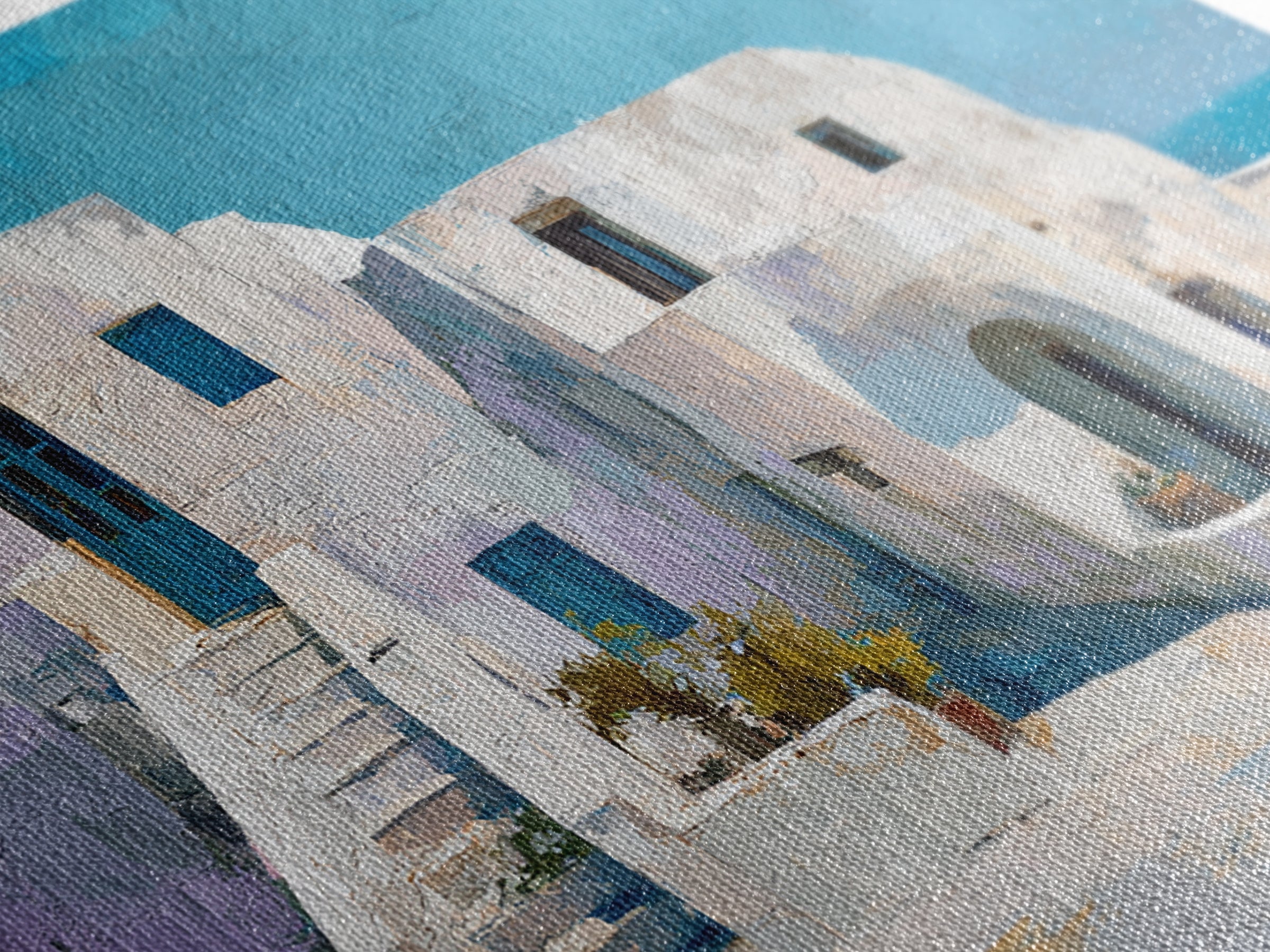 Greek Island White Buildings Above Blue Sea Canvas Print, Mediterranean Art, Digital Art Prints, Living Room Decor, Azure, MAR-3x2-53