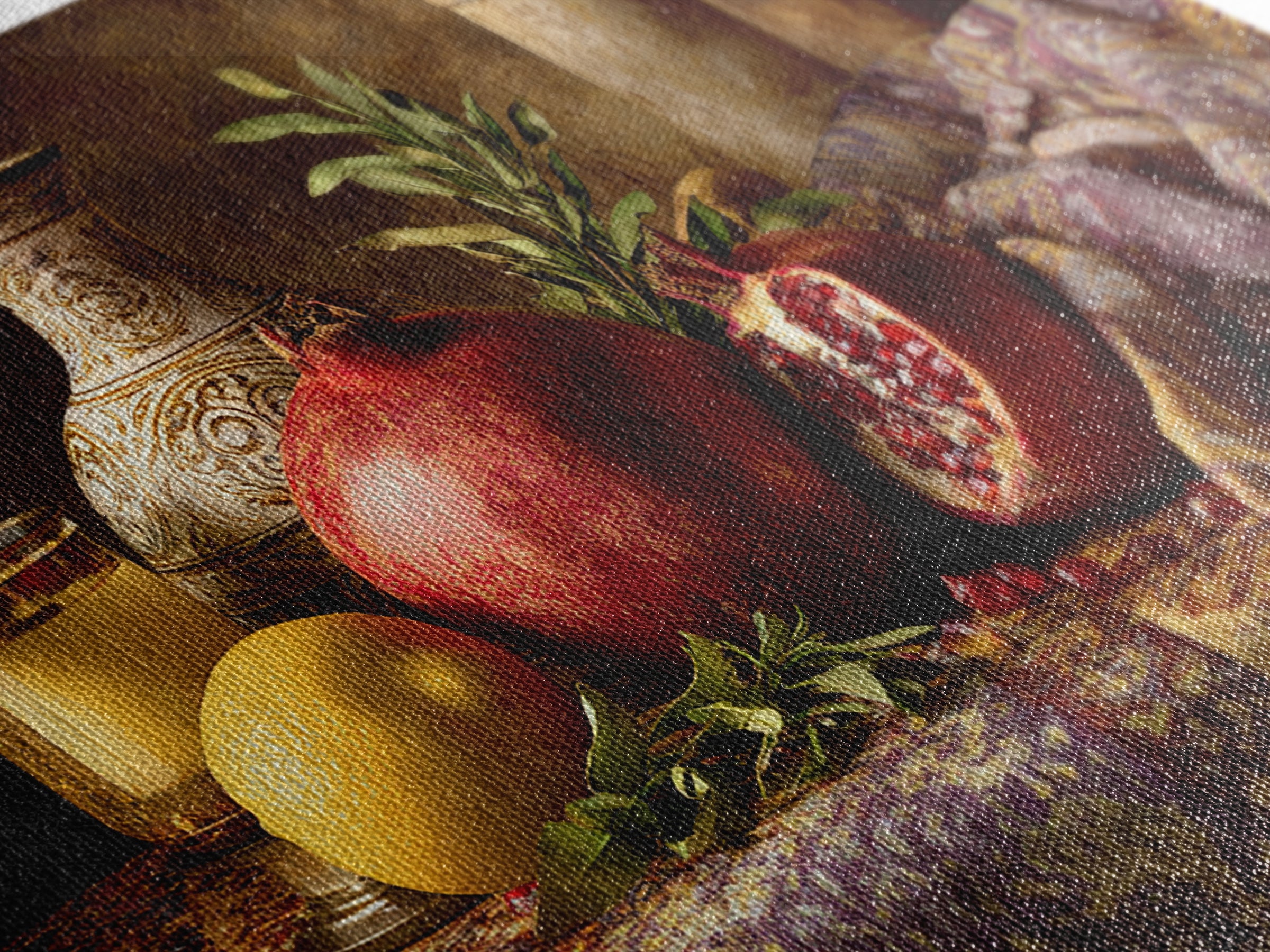 Pomegranate Still Life Framed Canvas Print, Mediterranean Art, Digital Print, Living Room Decor, Watercolor Art, Azure, MAR-3x2-71