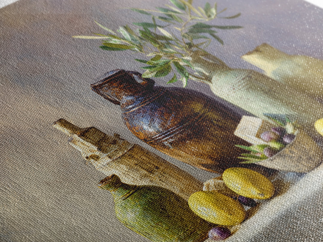 Figs Olives and Cheese Still Life Canvas Print, Mediterranean Art, Downloadable Art, Living Room Decor, Fine Art, Azure, MAR-3x2-84