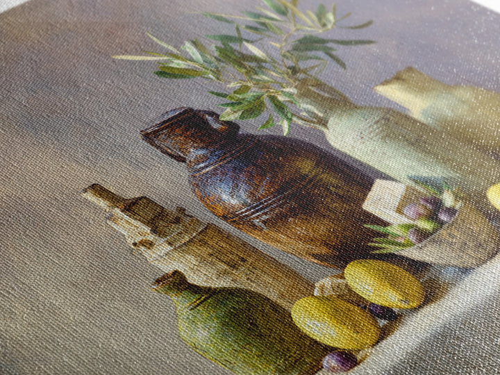 Figs Olives and Cheese Still Life Canvas Print, Mediterranean Art, Downloadable Art, Living Room Decor, Fine Art, Azure, MAR-3x2-84